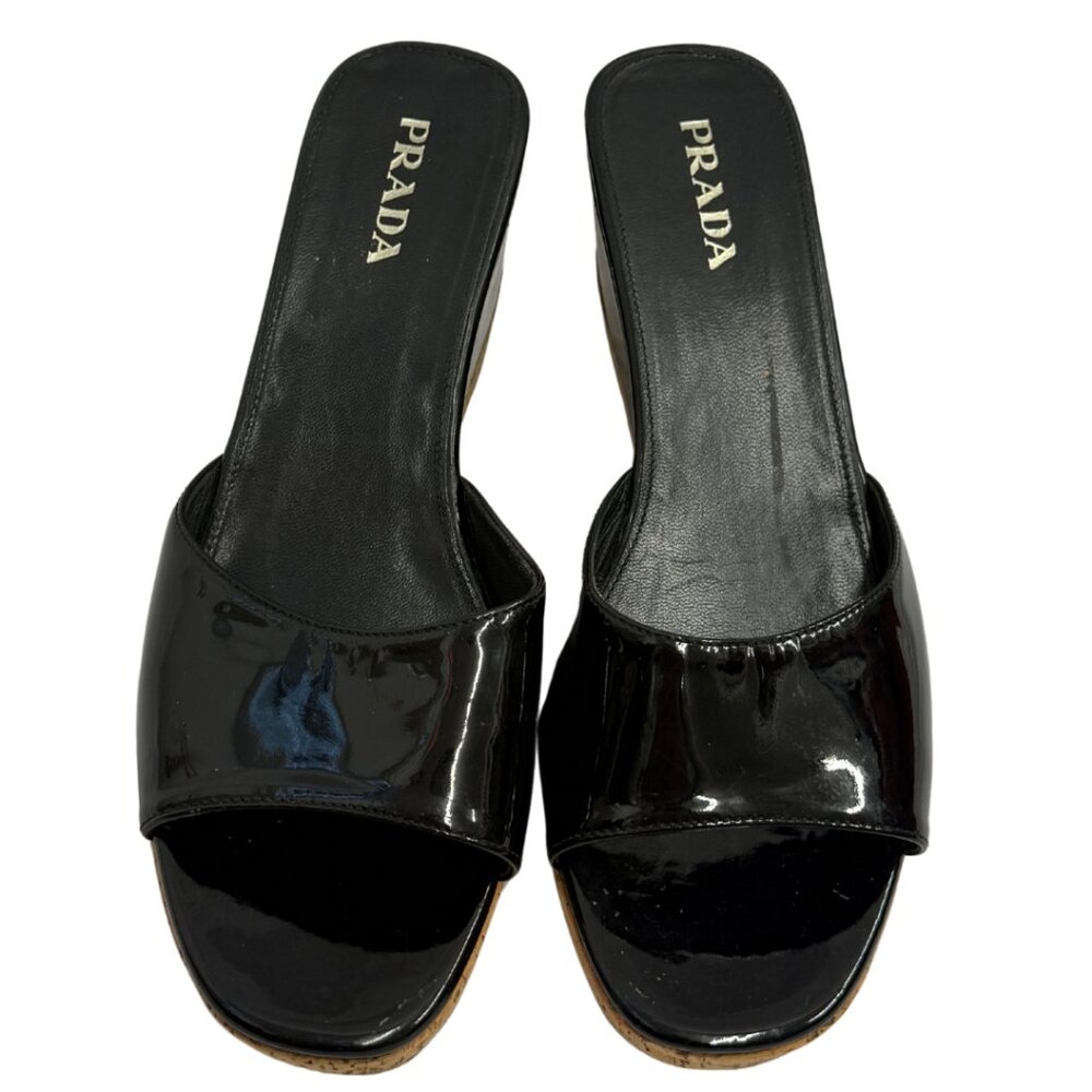 Prada Wedge Patent Leather Sandals - Picture 4 of 5